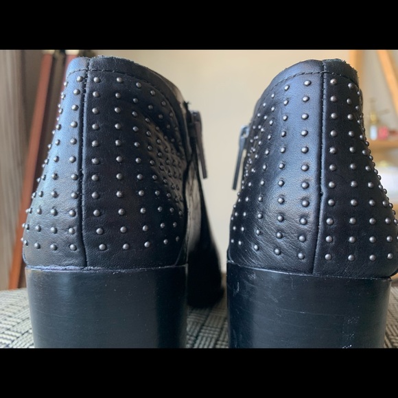 Studded Heel Black Leather Ankle Boots - Picture 12 of 12